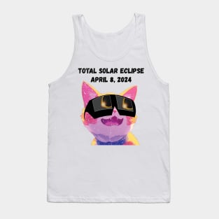 Total Solar Eclipse 2024 Grunge Cat-Black text Tank Top